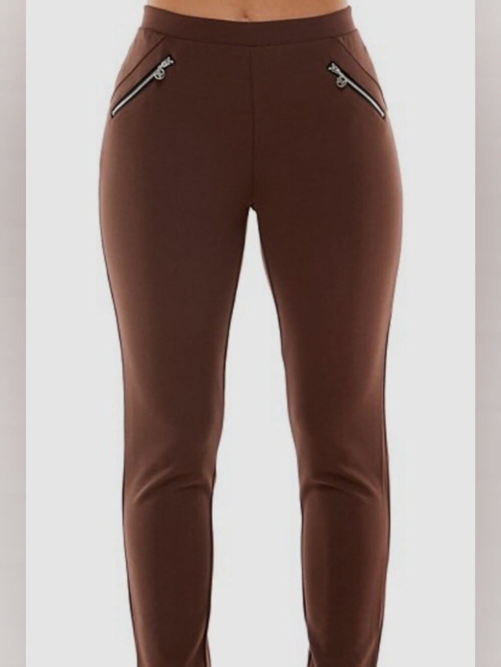 SO Women's Brown Slim Zip-Pocket Ponte Pants